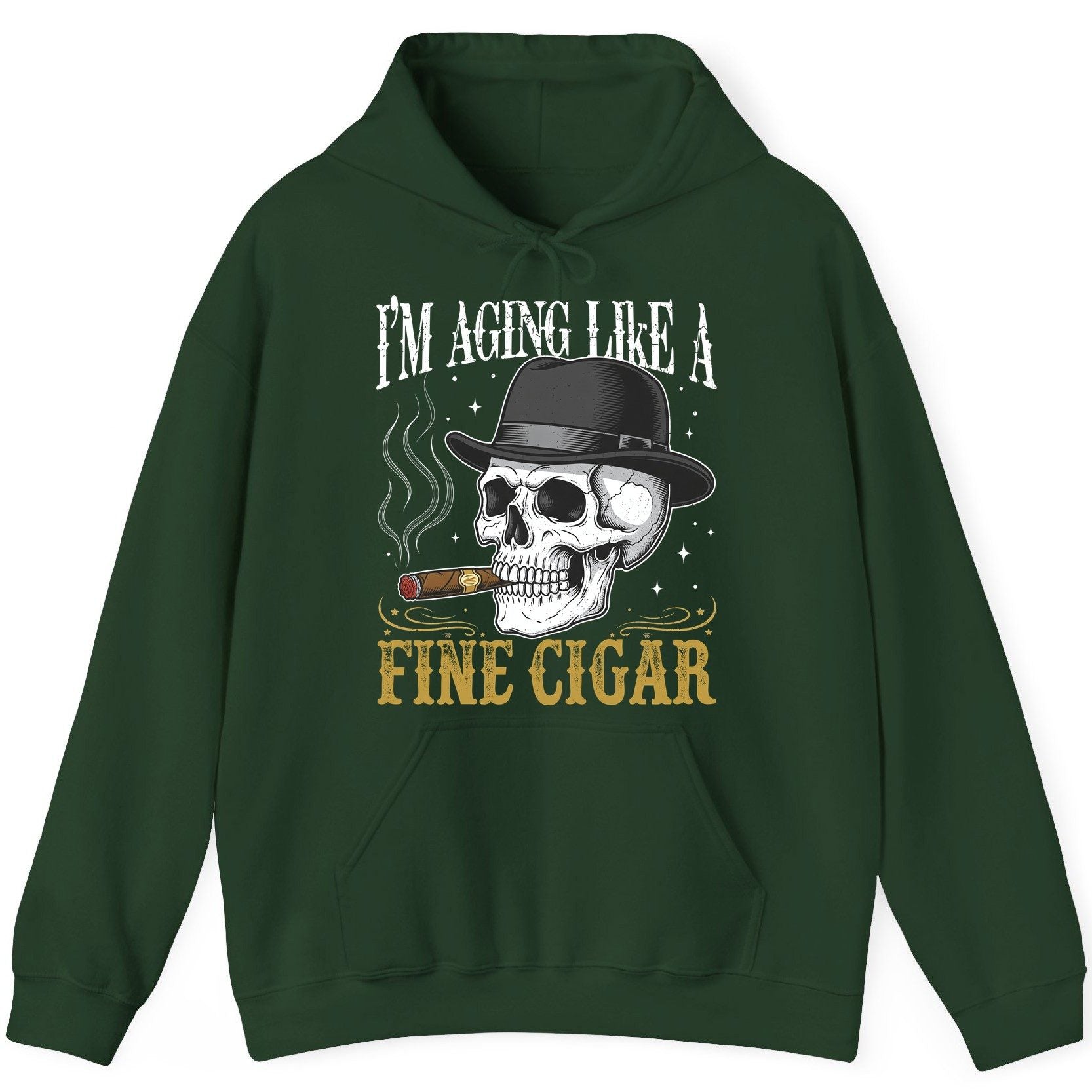 I'm Aging Like a Fine Cigar smoking skull Hoodie Forest Green product mockup