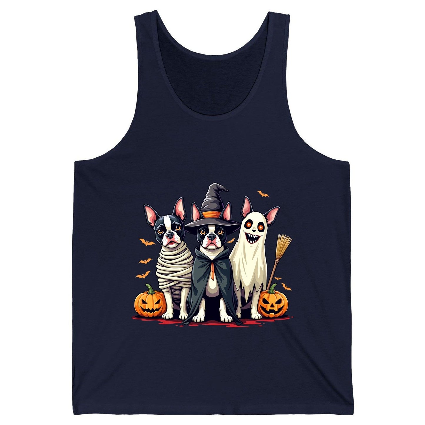 Halloween Boston Terrier Trio boston terrier Tank Top Navy product mockup