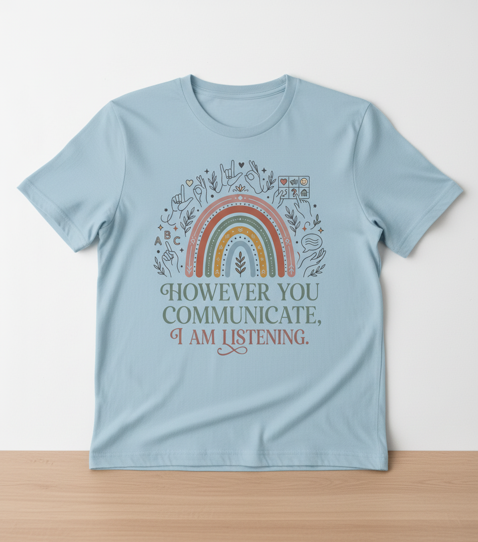 However You Communicate I Am Listening Inclusive Design T-Shirt - Light Blue