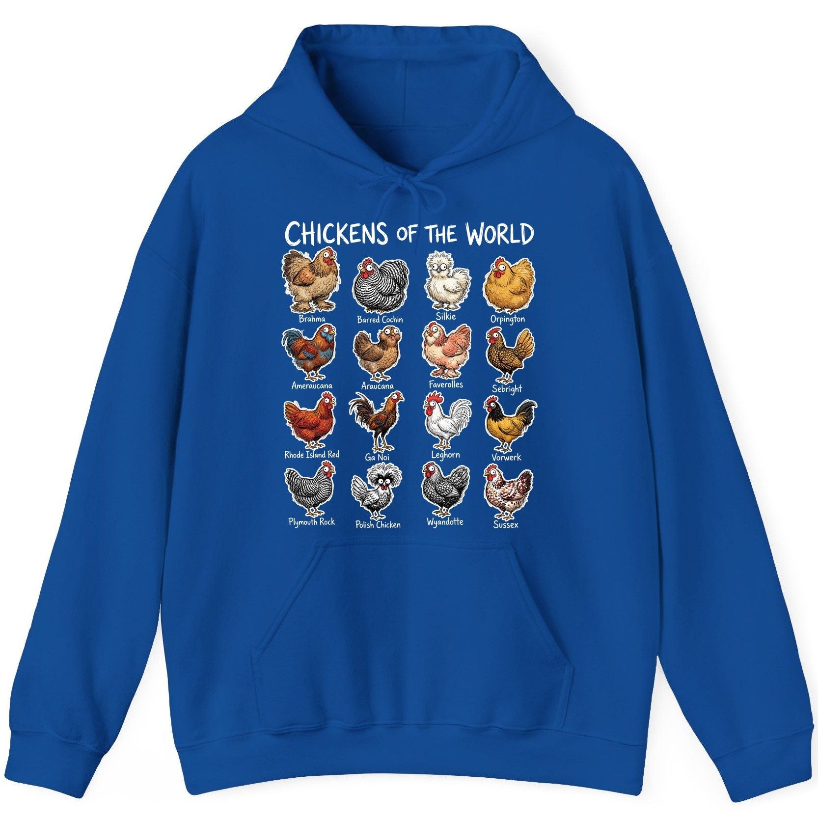 Chickens of the World chicken breeds Hoodie Royal product mockup