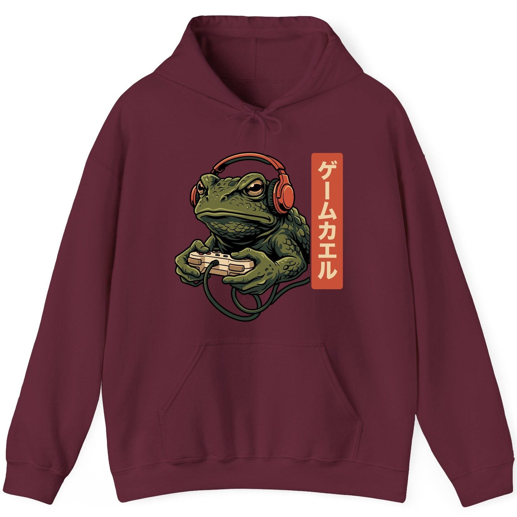 ゲームカエル gaming toad Hoodie Maroon product mockup