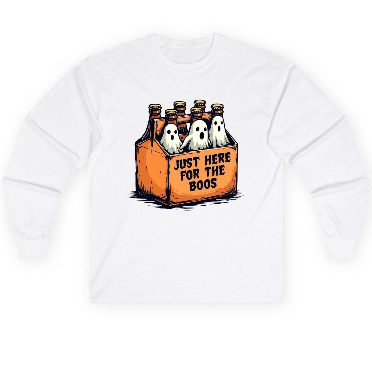 Just Here for the Boos Halloween Long Sleeve Tee White product mockup