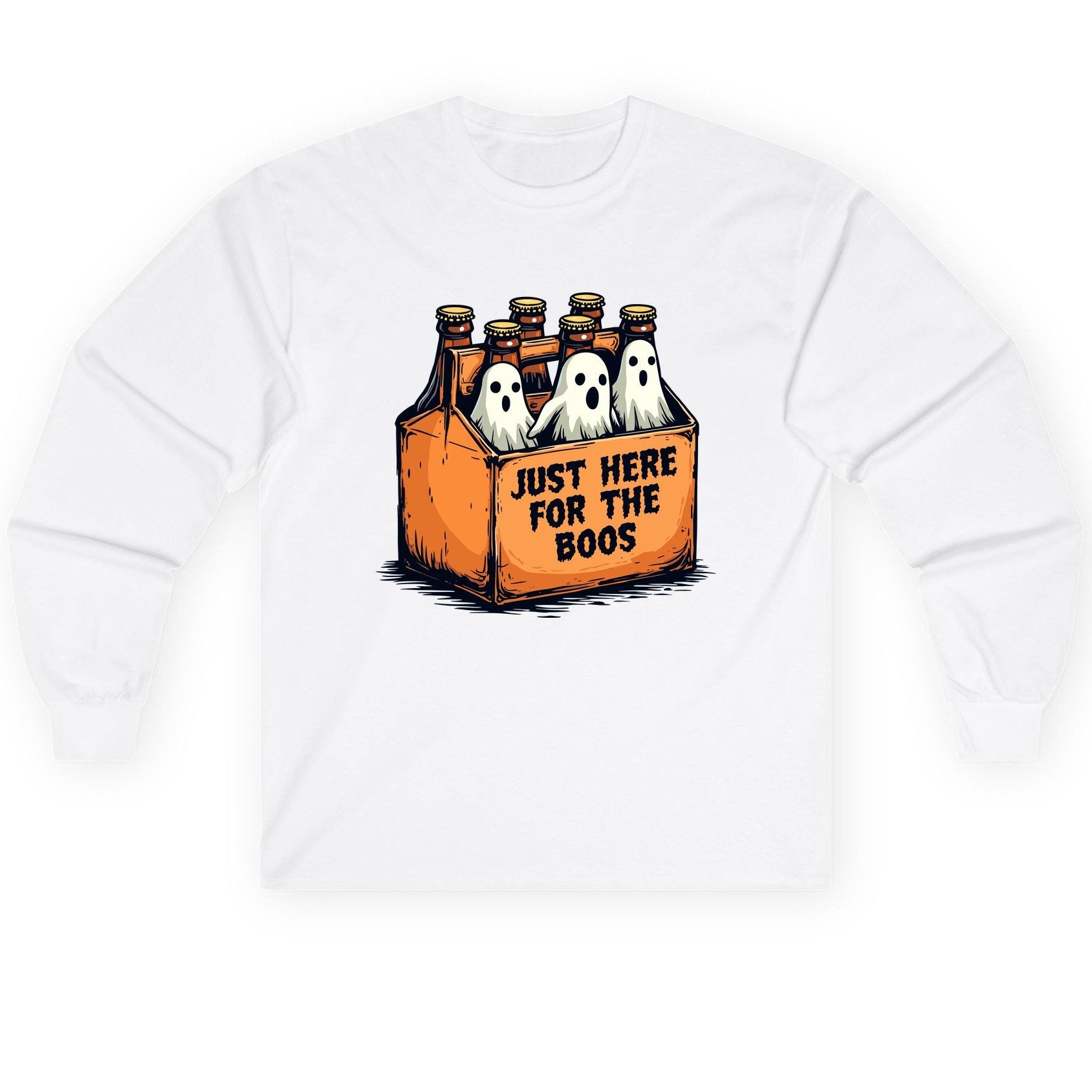 Just Here for the Boos Halloween Long Sleeve Tee White product mockup