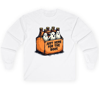 Just Here for the Boos Halloween Long Sleeve Tee White product mockup