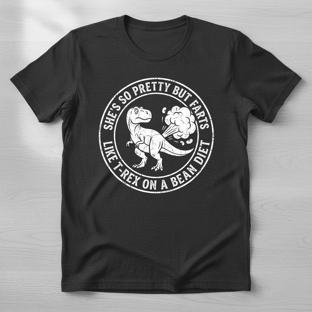 Funny Dinosaur Fart Joke She's So Pretty But Farts T-Shirt - Dark Heather