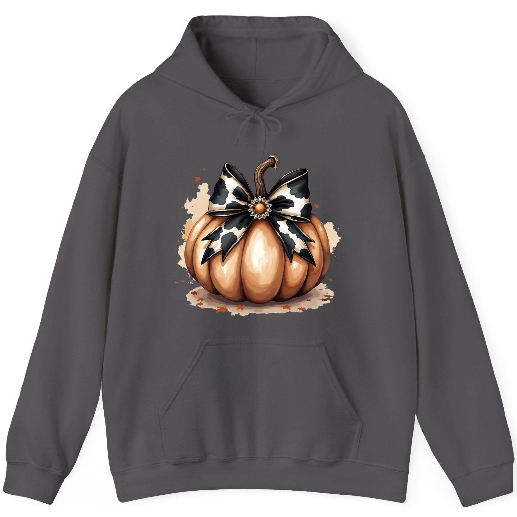 Cow Print Bow Pumpkin pumpkin Hoodie Charcoal product mockup