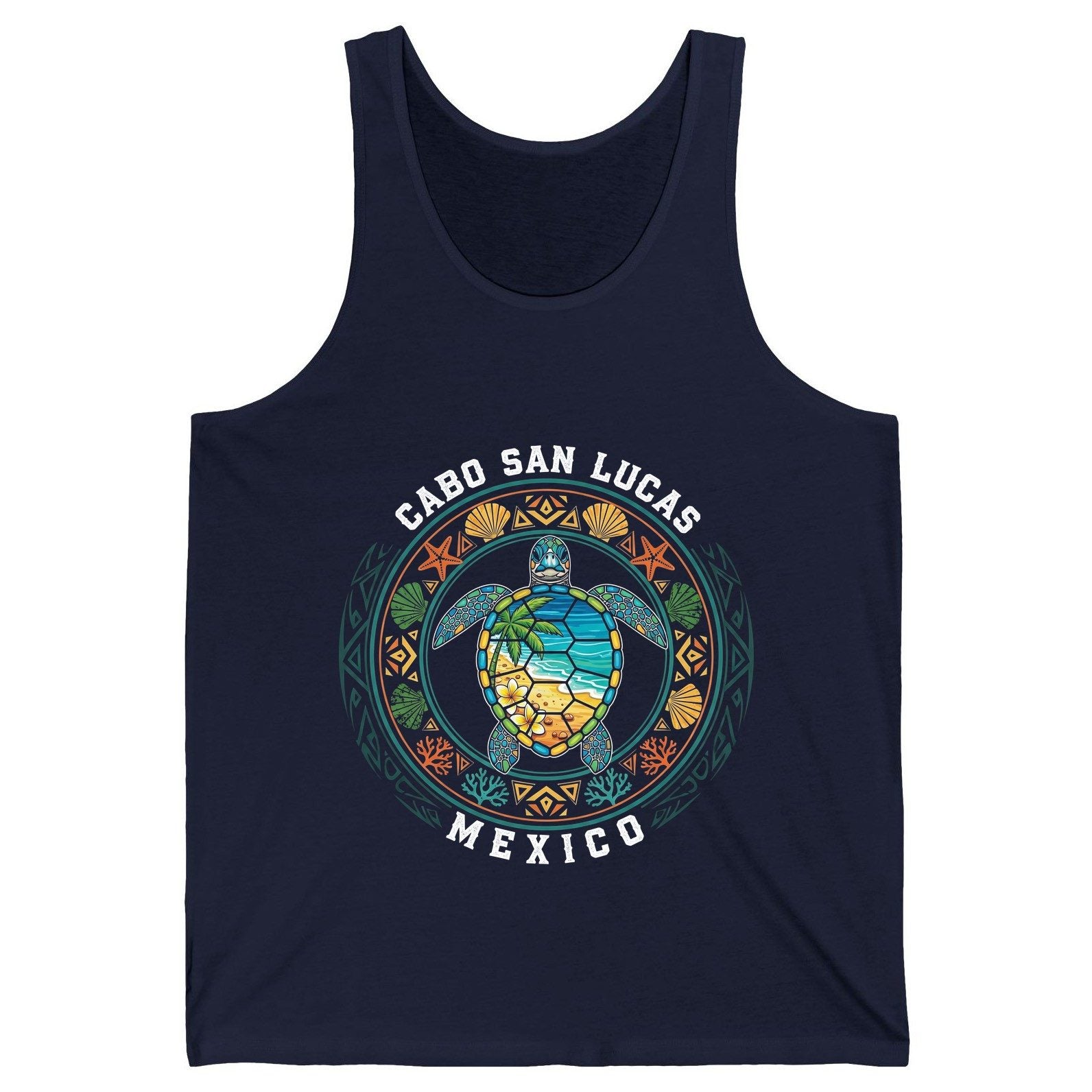Cabo San Lucas Mexico sea turtle Tank Top Navy product mockup