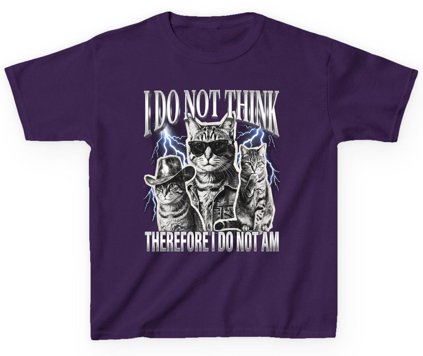 I Do Not Think Therefore I Do Not Am cats Youth T-Shirt Purple product mockup