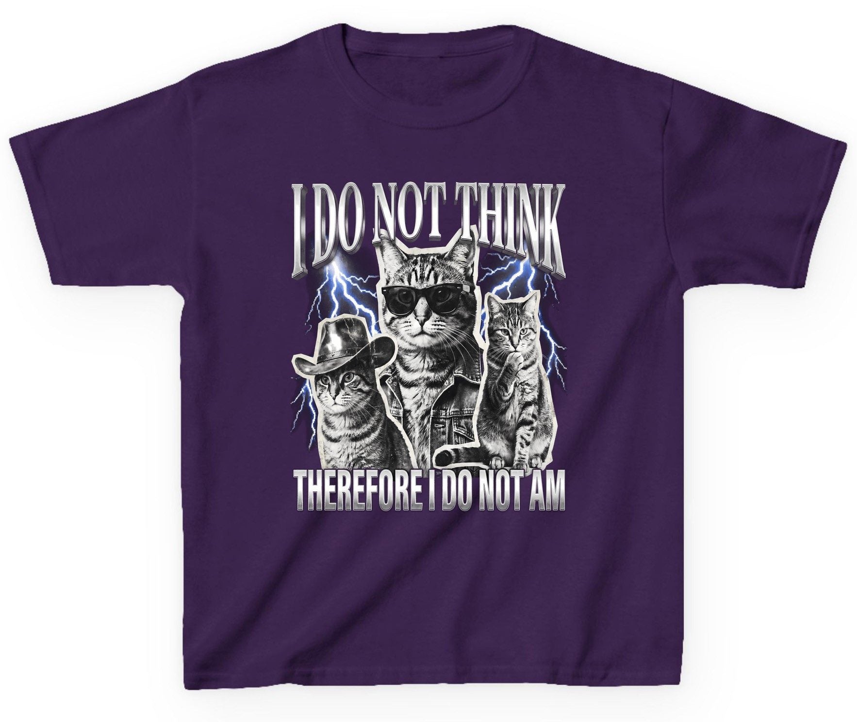 I Do Not Think Therefore I Do Not Am cats Youth T-Shirt Purple product mockup