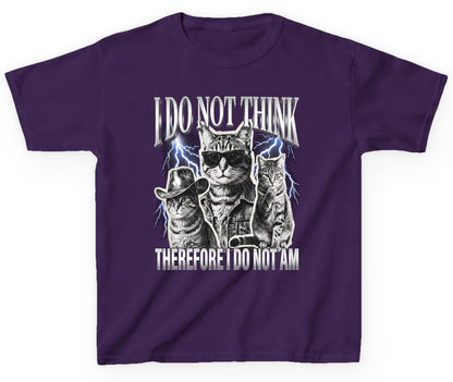 I Do Not Think Therefore I Do Not Am cats Youth T-Shirt Purple product mockup