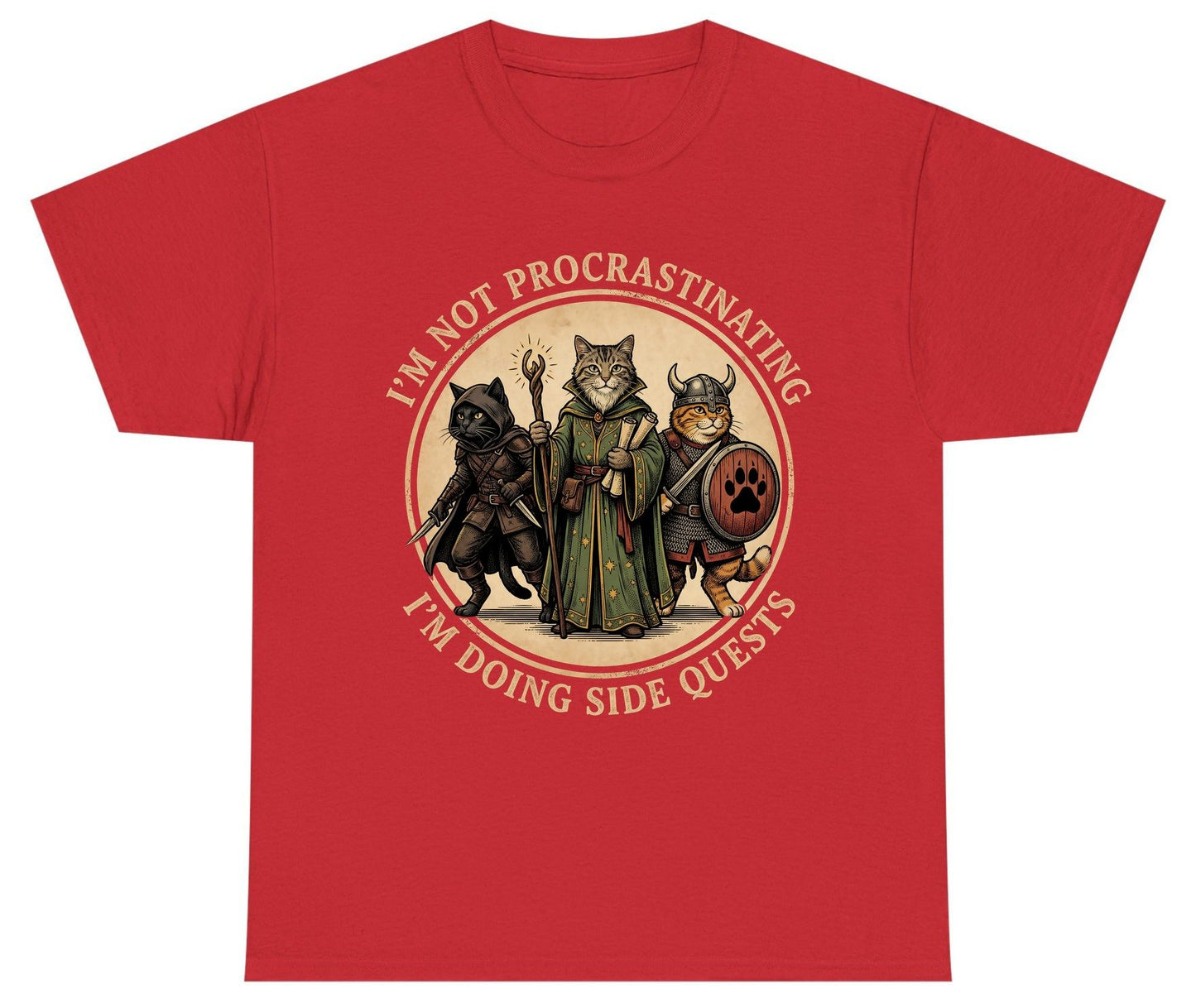 I'm Not Procrastinating I'm Doing Side Quests rpg cats Youth T-Shirt Red product mockup