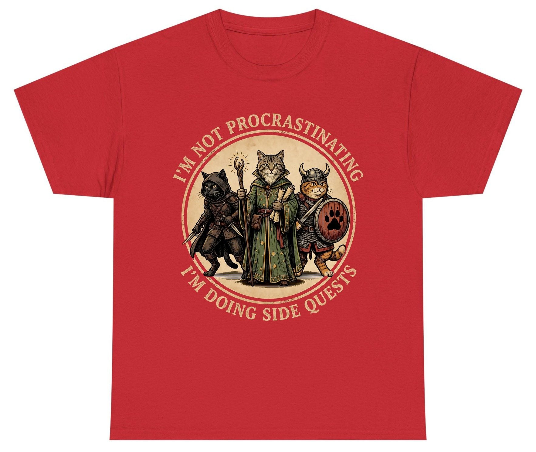 I'm Not Procrastinating I'm Doing Side Quests rpg cats Youth T-Shirt Red product mockup