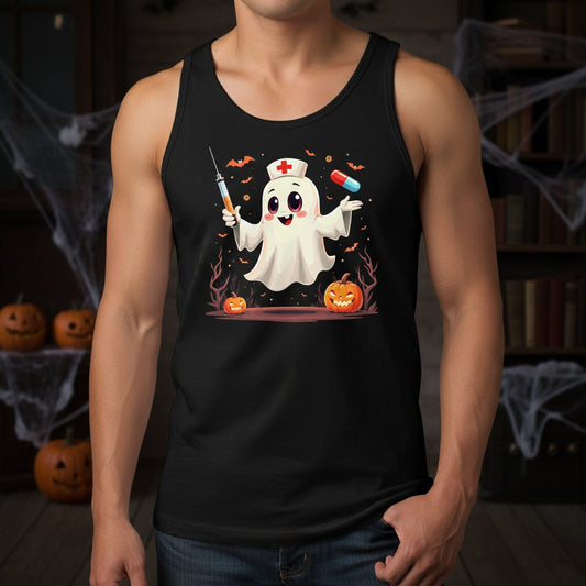 Cute Ghost Nurse Halloween ghost nurse Tank Top Black lifestyle mockup