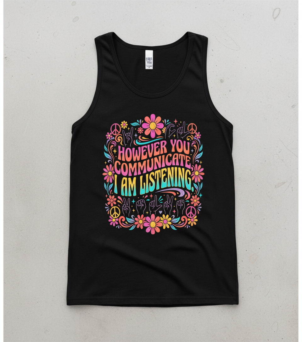However You Communicate I Am Listening Retro Hippie Design Tank Top - Black