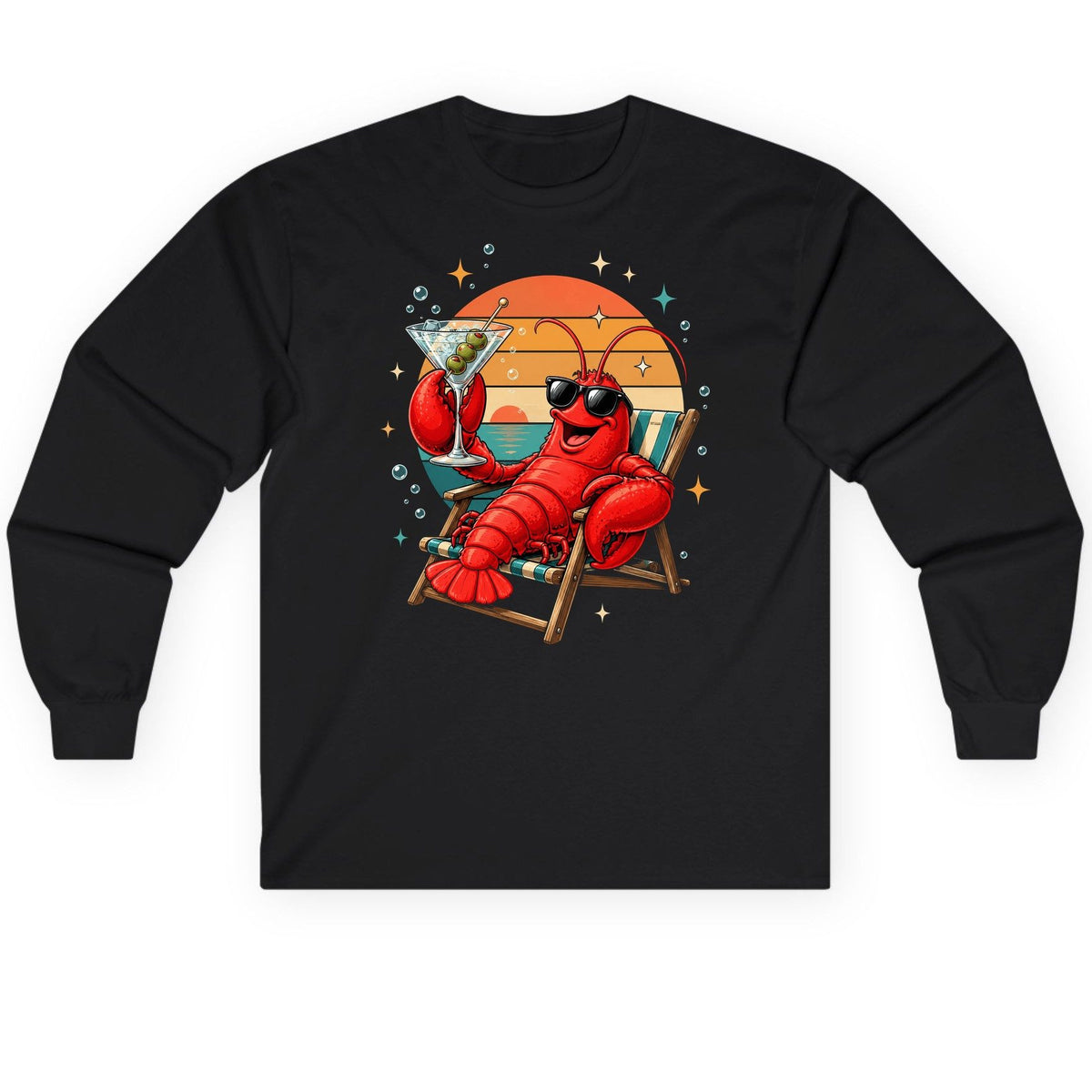Funny Lobster Drinking Martini lobster Long Sleeve Tee Black product mockup
