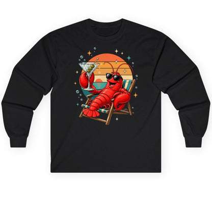 Funny Lobster Drinking Martini lobster Long Sleeve Tee Black product mockup