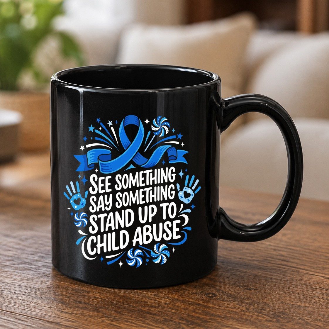 See Something Say Something Stand Up to Child Abuse Black Mug - product mockup - Black