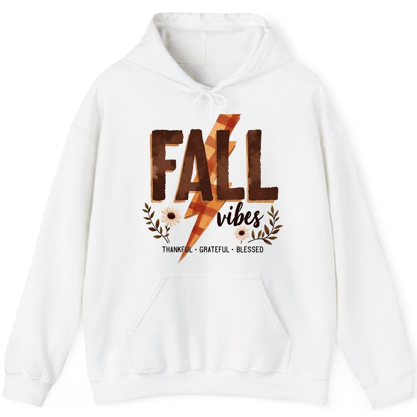 Fall Vibes Thankful Grateful Blessed autumn Hoodie White product mockup