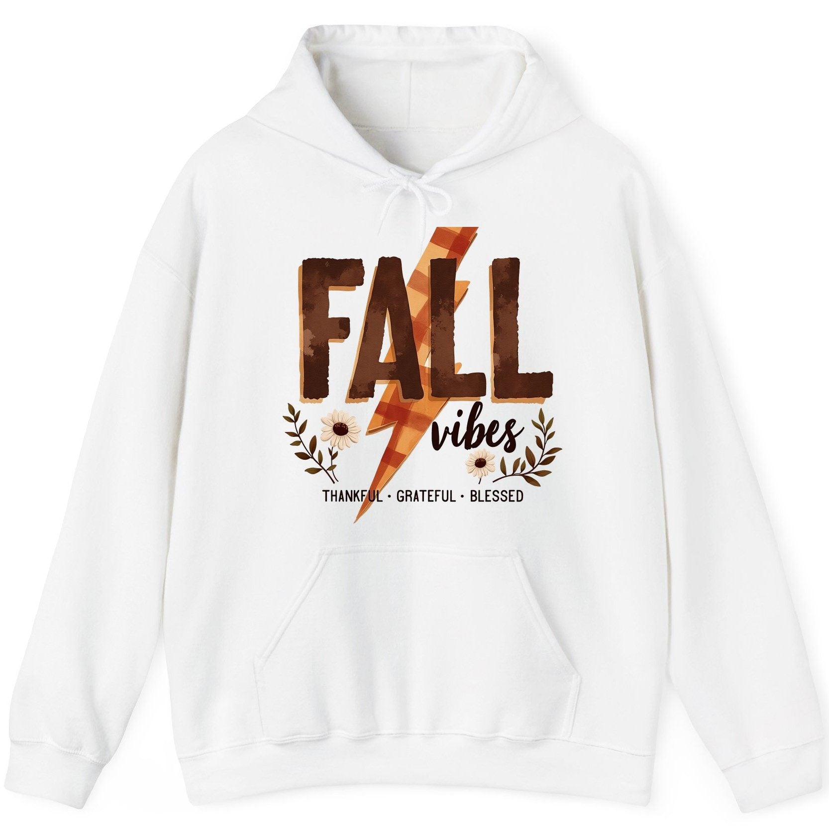 Fall Vibes Thankful Grateful Blessed autumn Hoodie White product mockup