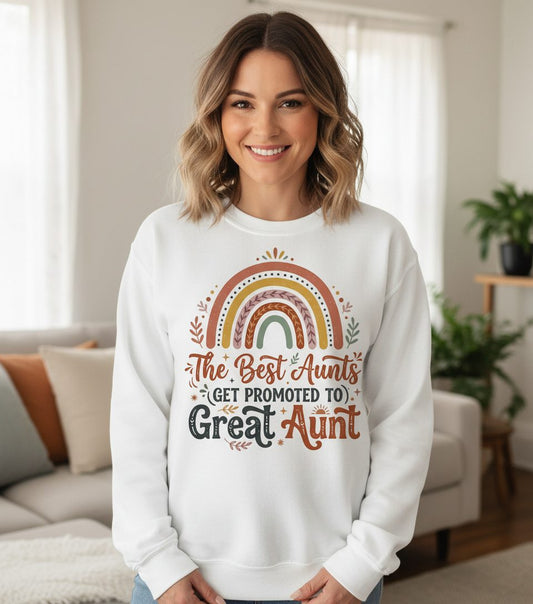 The Best Aunts GET Promoted TO Great Aunt Sweatshirt - lifestyle model mockup - White