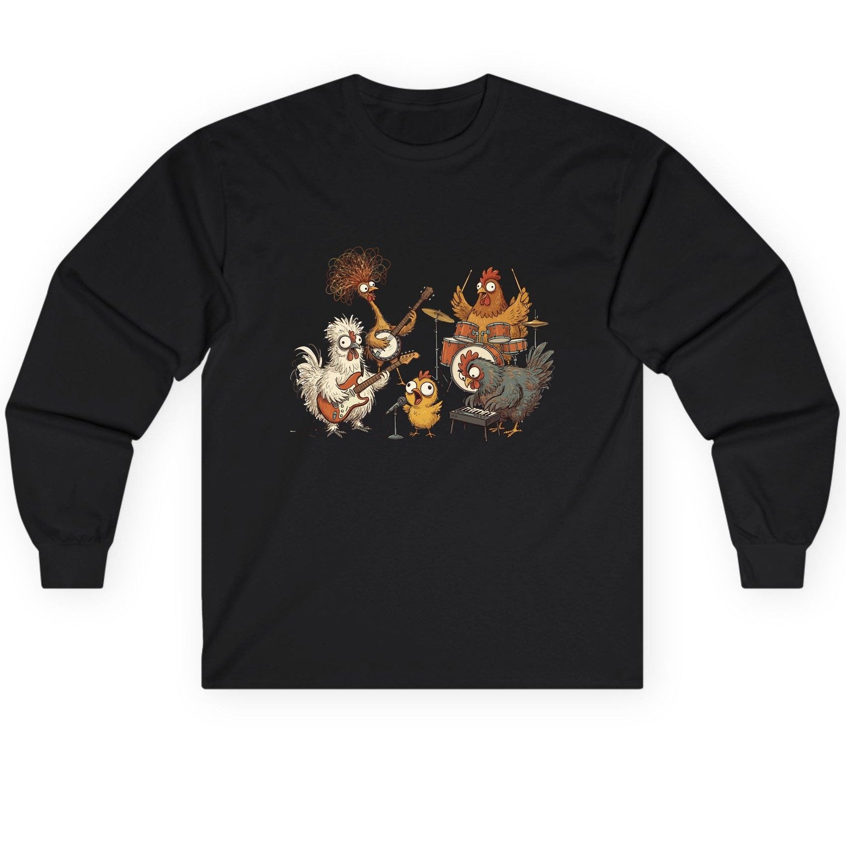 Chicken Rock Band chicken rock band Long Sleeve Tee Black product mockup