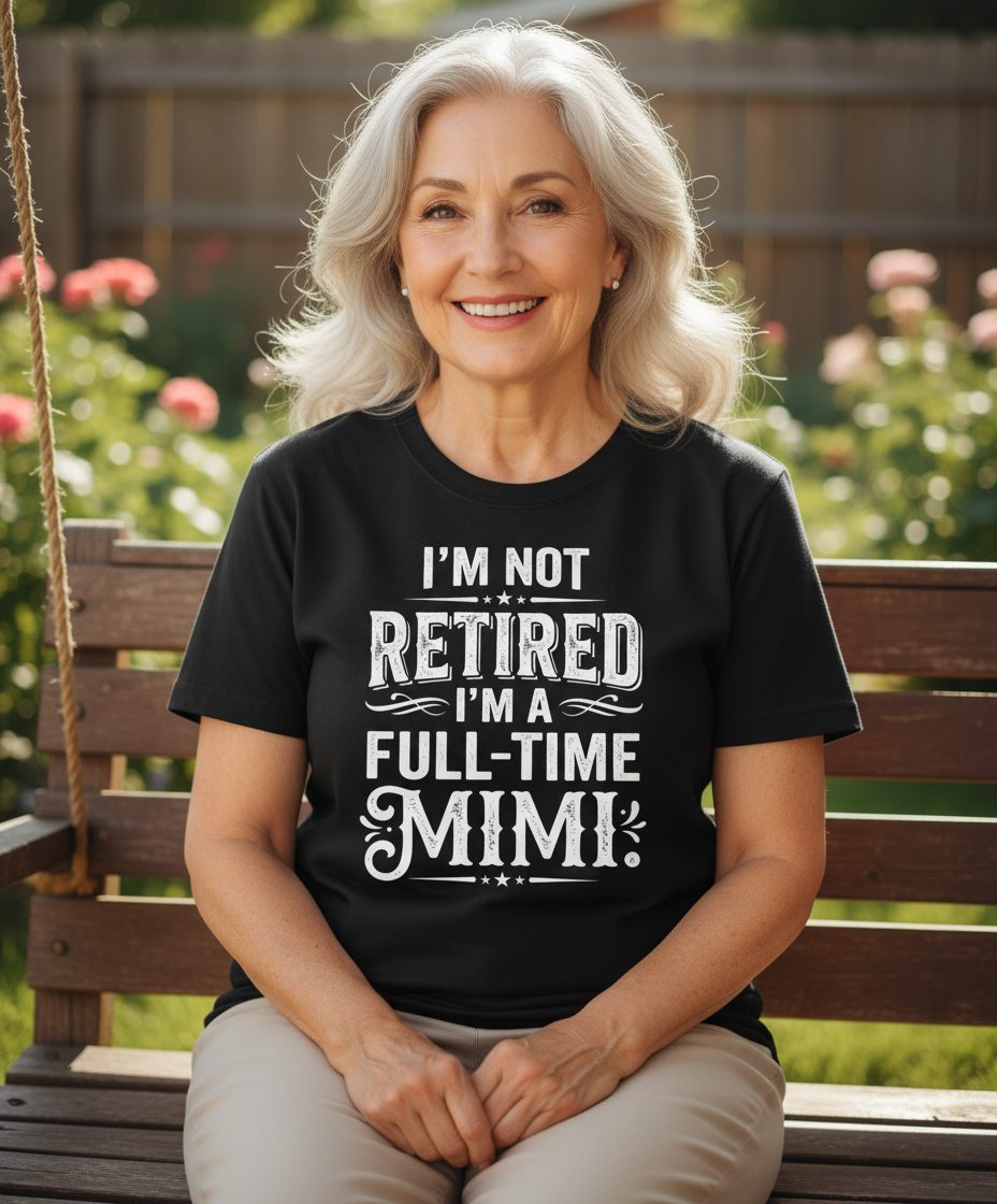 I'm Not Retired I'm a Full-Time Mimi Funny Grandma T-Shirt - lifestyle model mockup - Black