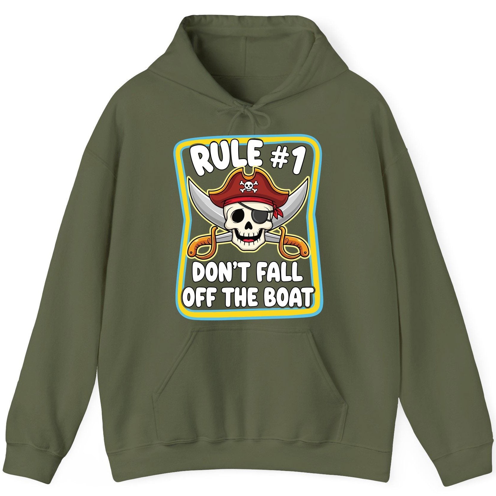 Rule 1 Don't Fall Off the Boat pirate Hoodie Military Green product mockup