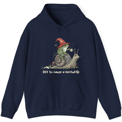 Off to Cause a Kerfuffle wizard frog Hoodie Navy product mockup