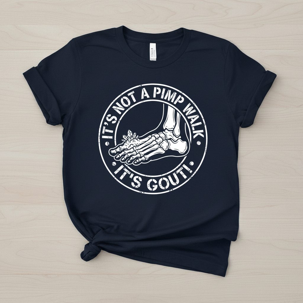 IT'S NOT a PIMP WALK IT'S GOUT Funny People T-Shirt - product mockup - Navy