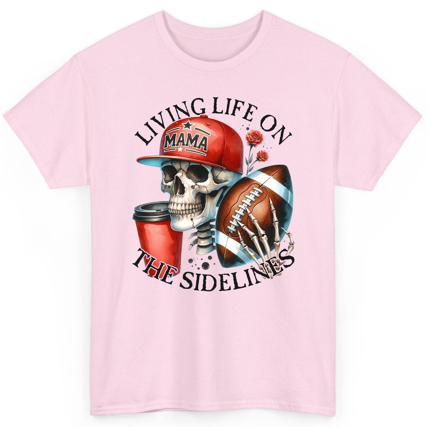 Living Life on the Sidelines football mama T-Shirt Light Pink product mockup