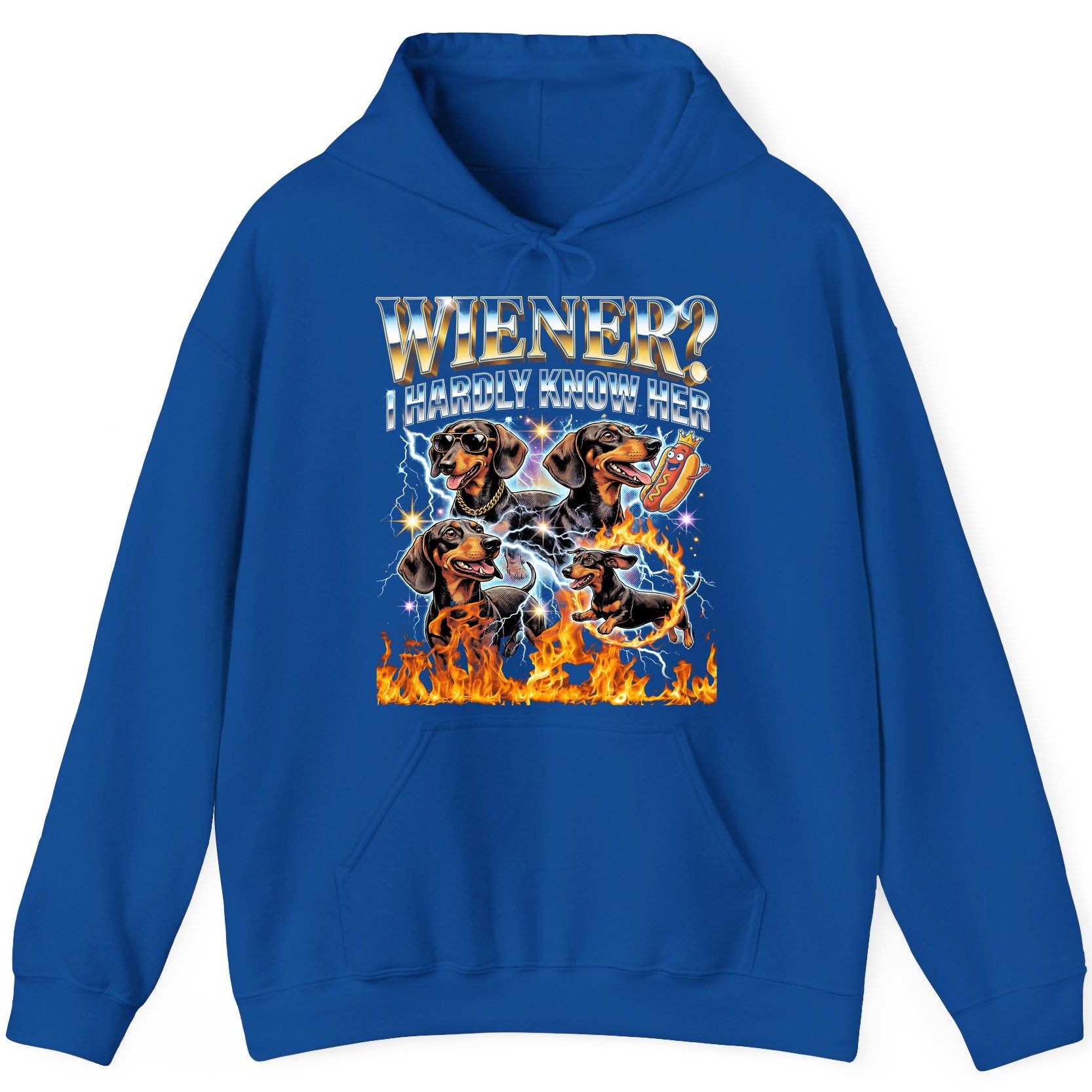 Wiener I Hardly Know Her dachshund Hoodie Royal product mockup