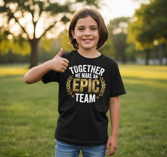 Together We Make an Epic Team teamwork Youth T-Shirt Black lifestyle mockup