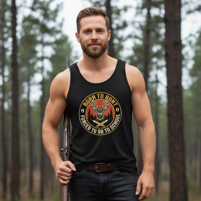 Born to Hunt Forced to Go to School hunting Tank Top Black lifestyle mockup