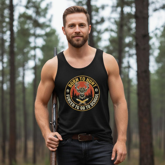 Born to Hunt Forced to Go to School hunting Tank Top Black lifestyle mockup