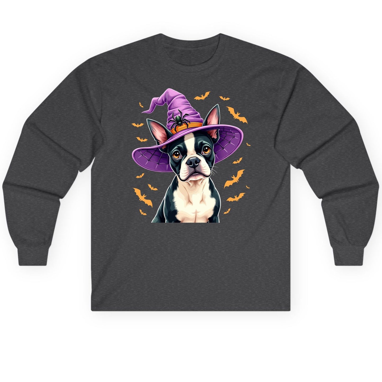 Halloween Boston Terrier Witch boston terrier Long Sleeve Tee Dark Heather product mockup