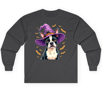 Halloween Boston Terrier Witch boston terrier Long Sleeve Tee Dark Heather product mockup