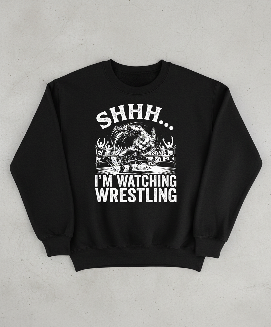 Shhh I'm Watching Wrestling Funny Fan Design Sweatshirt - Black