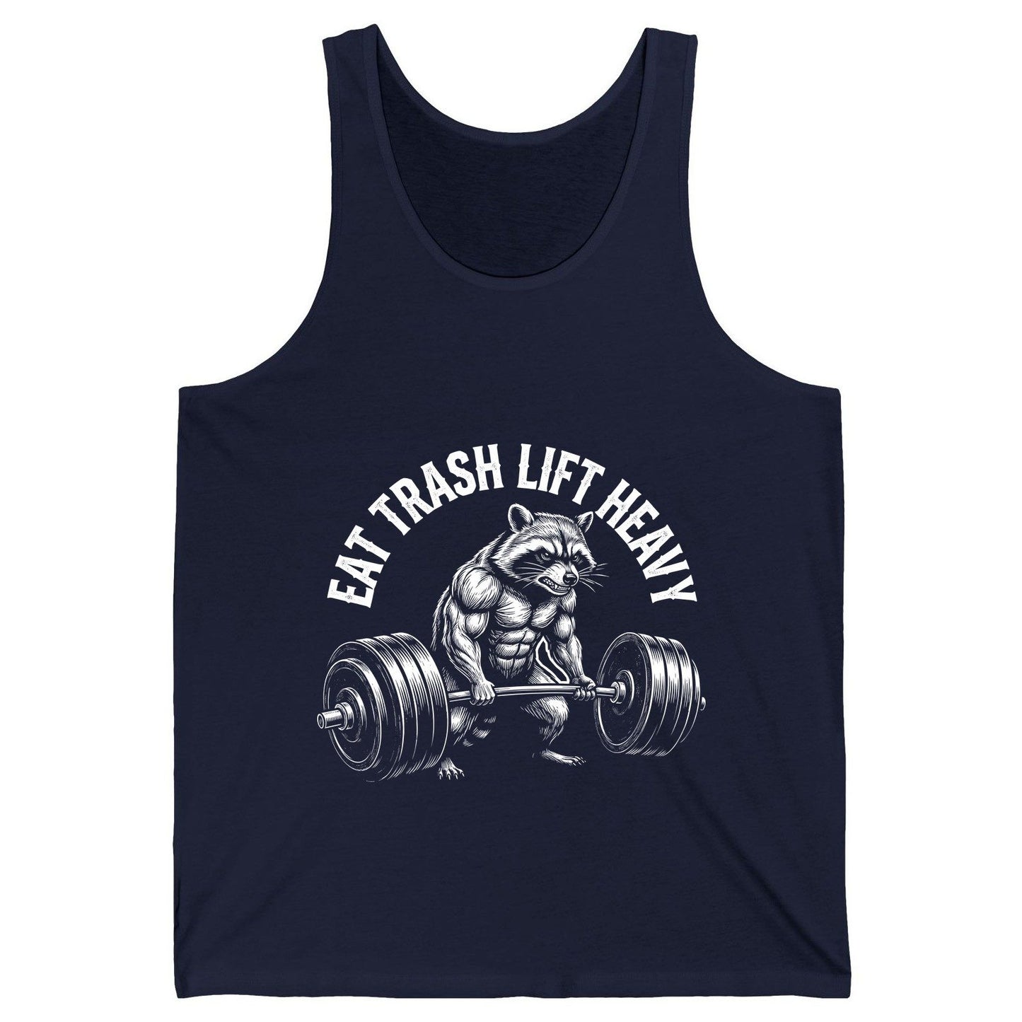 Eat Trash Lift Heavy raccoon Tank Top Navy product mockup