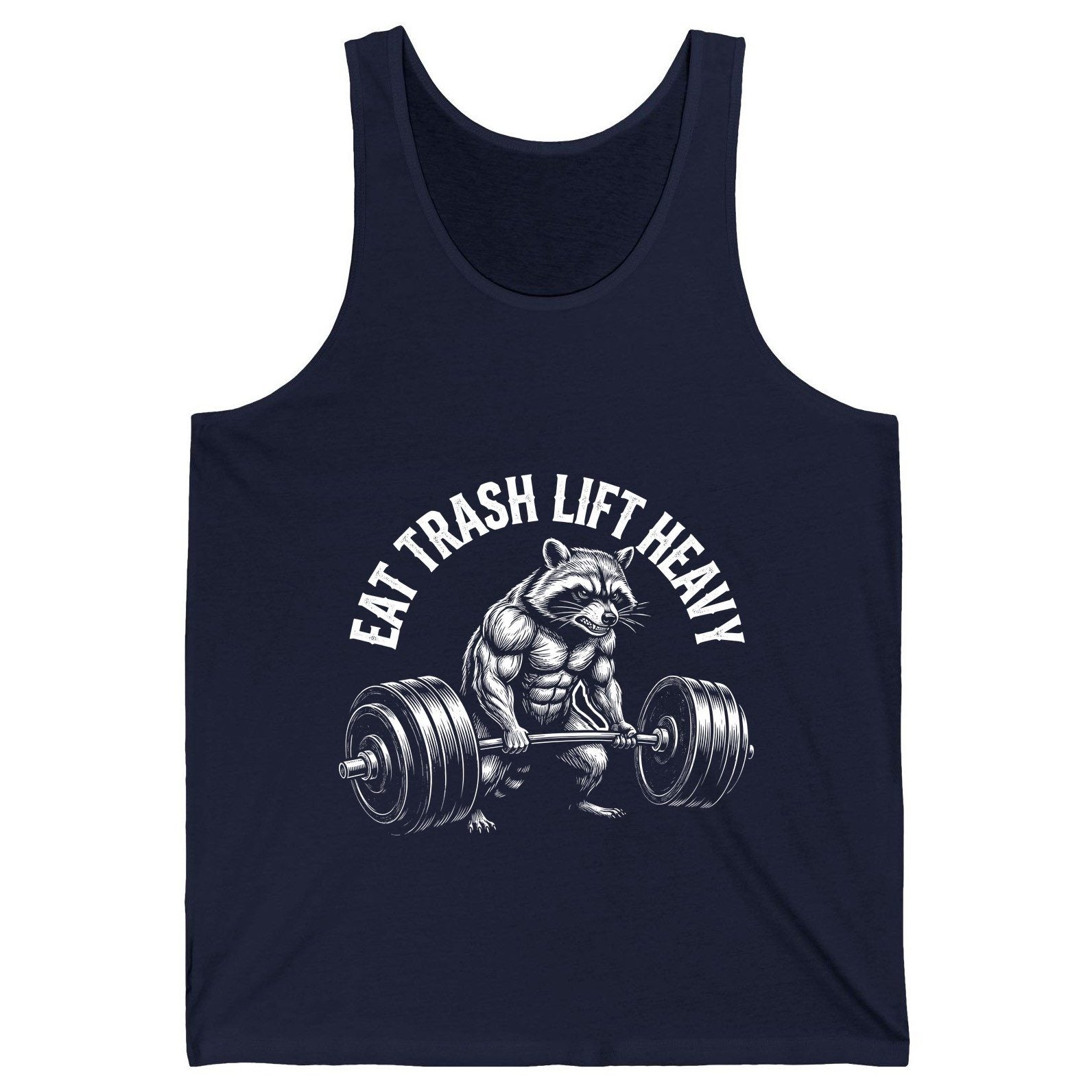 Eat Trash Lift Heavy raccoon Tank Top Navy product mockup