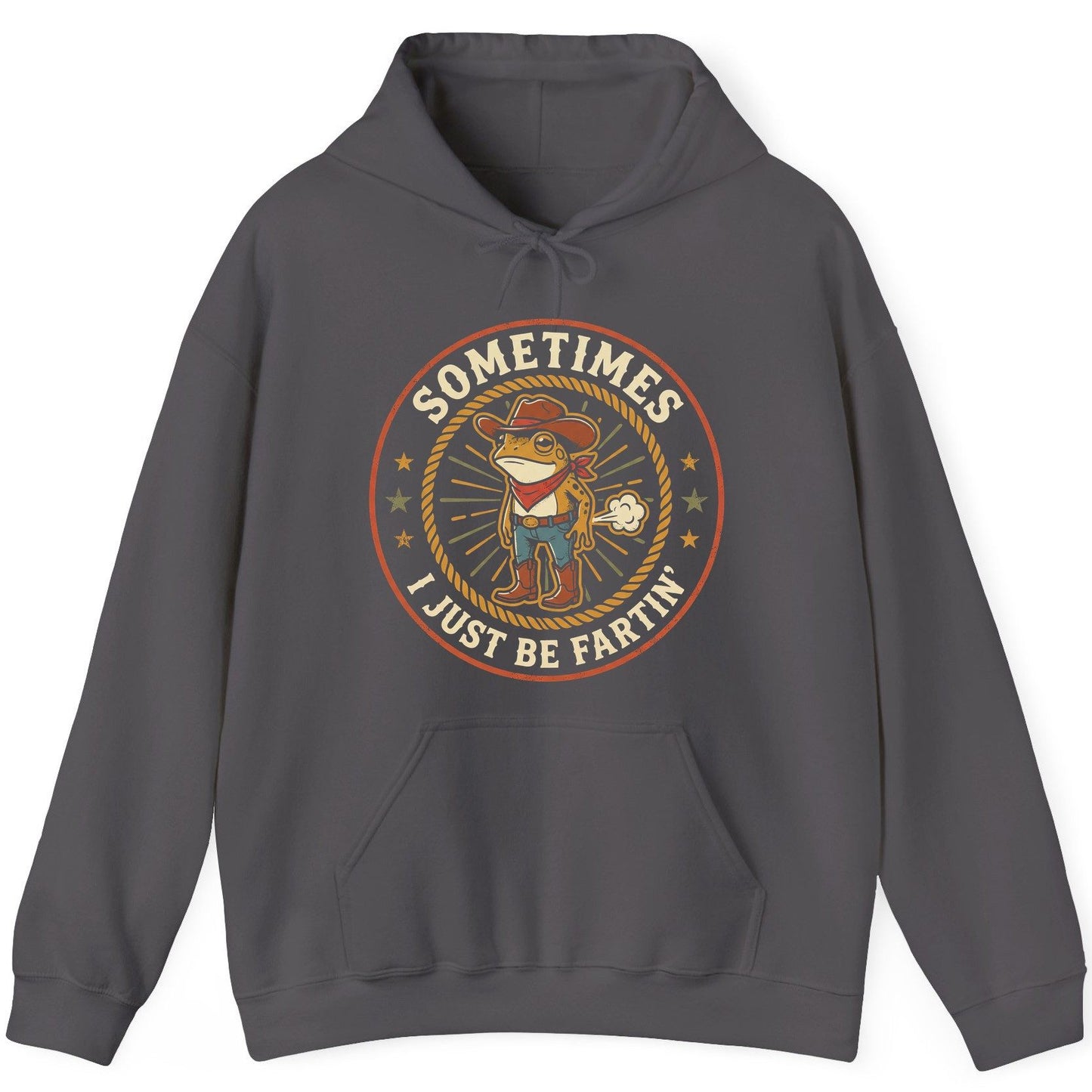 Sometimes I Just Be Fartin' cowboy frog Hoodie Charcoal product mockup