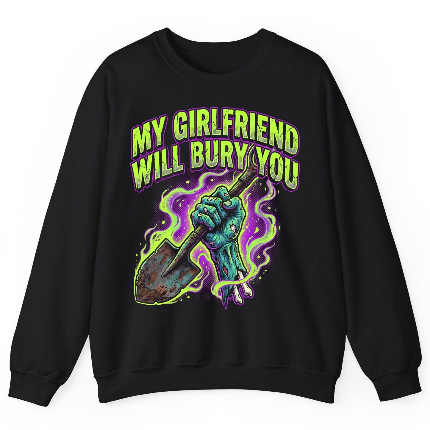My Girlfriend Will Bury You zombie Sweatshirt Black product mockup