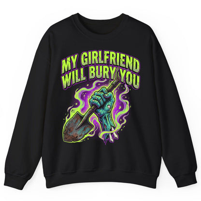 My Girlfriend Will Bury You zombie Sweatshirt Black product mockup