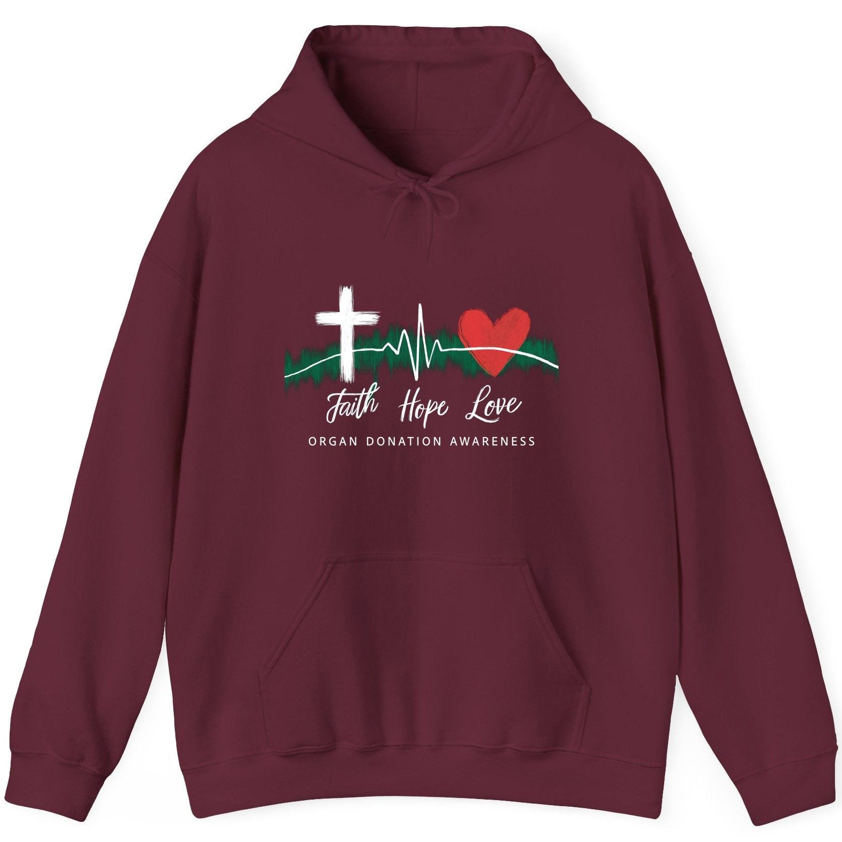 Faith Hope Love Organ Donation Awareness organ donation awareness Hoodie Maroon product mockup