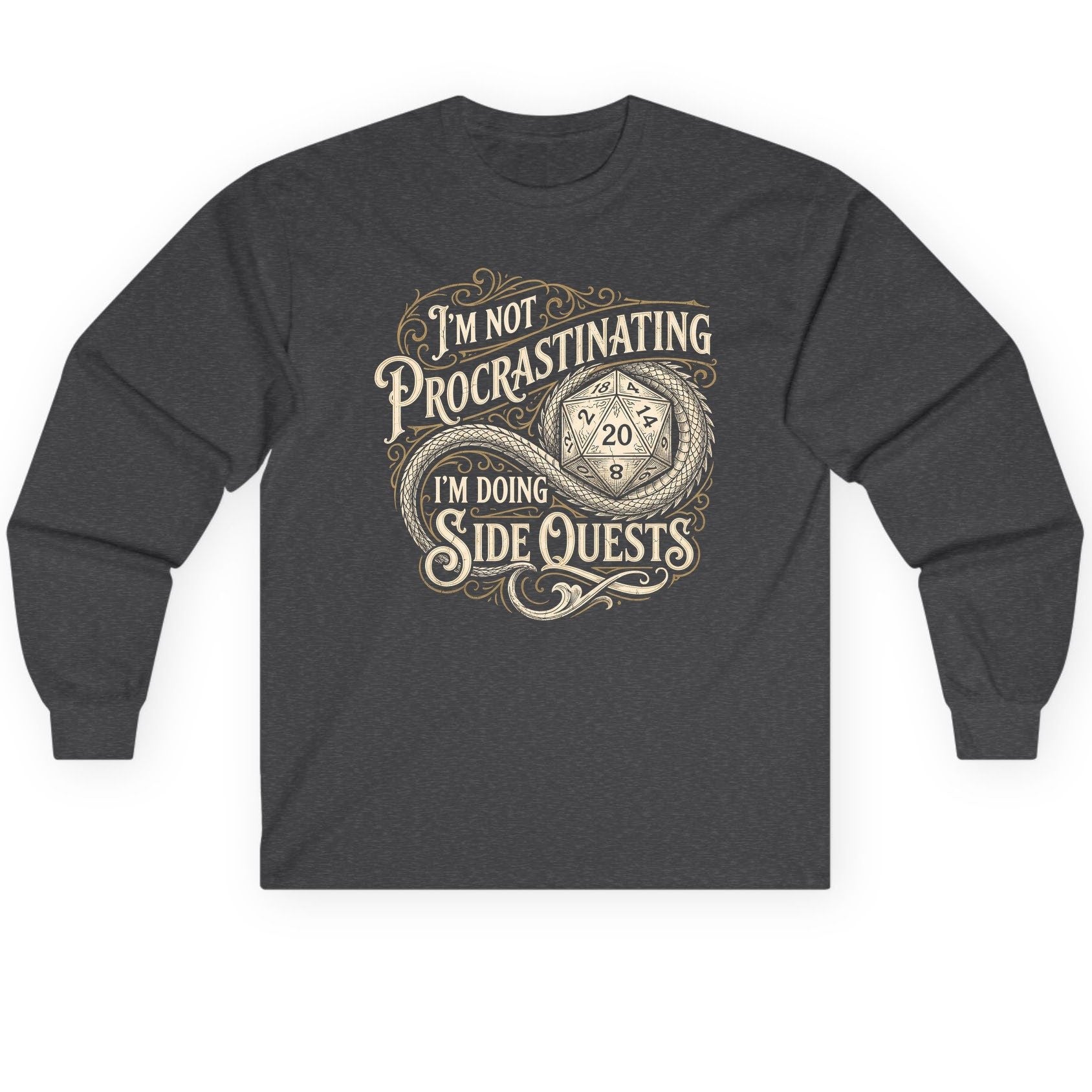 I'm Not Procrastinating I'm Doing Side Quests rpg gaming Long Sleeve Tee Dark Heather product mockup