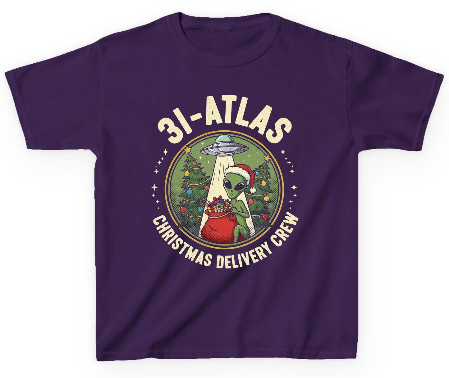 31-Atlas Christmas Delivery Crew alien Christmas Youth T-Shirt Purple product mockup