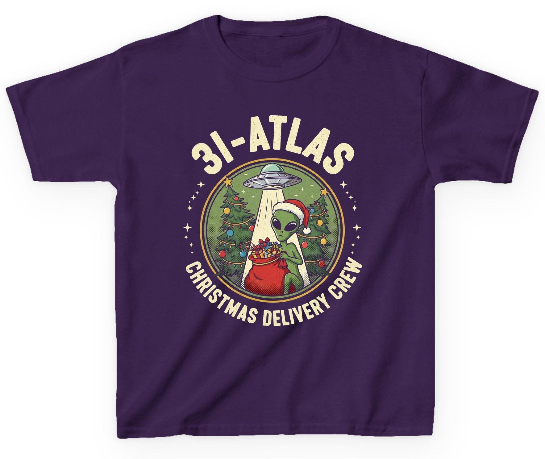 31-Atlas Christmas Delivery Crew alien Christmas Youth T-Shirt Purple product mockup