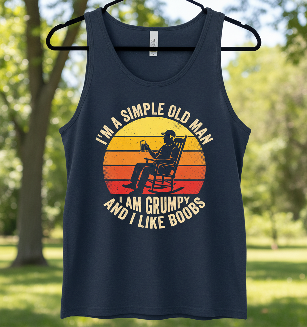 Simple Old Man Grumpy Funny Retro Sunset Tank Top - Navy