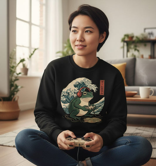 ゲームカエル gamer frog Sweatshirt Black lifestyle mockup