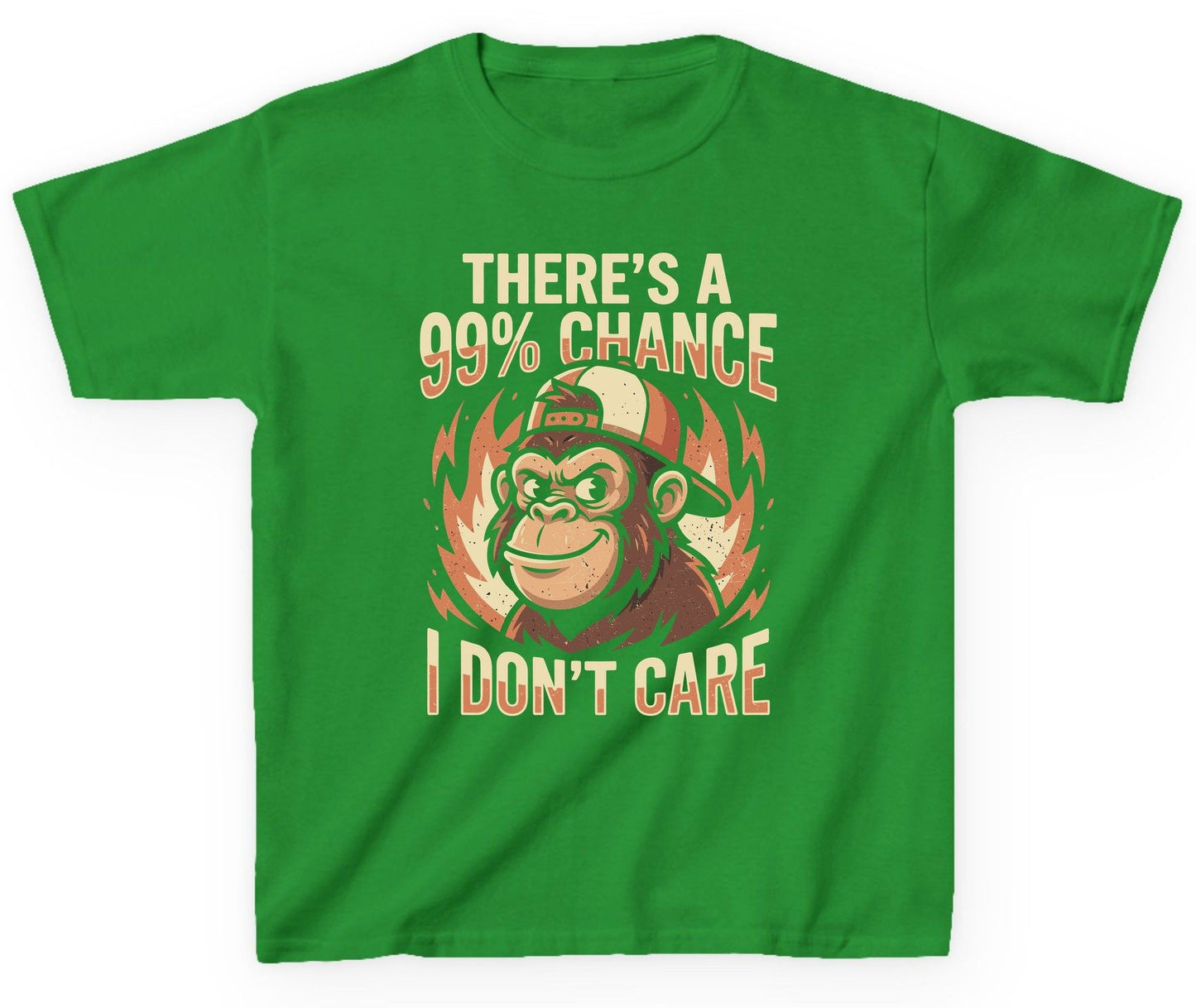 There's a 99% Chance I Don't Care monkey Youth T-Shirt Irish Green product mockup