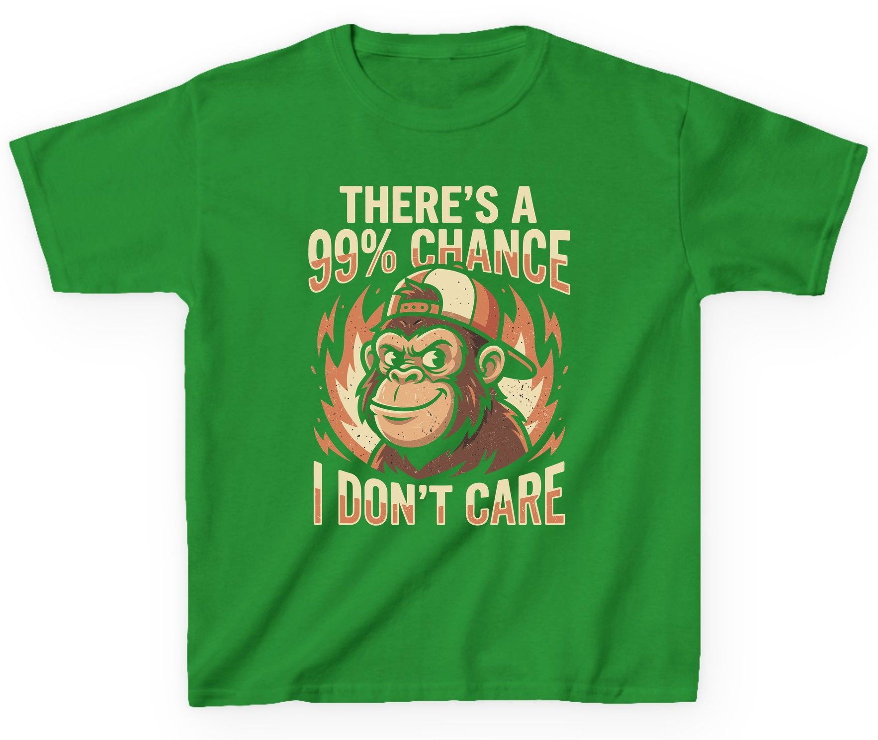 There's a 99% Chance I Don't Care monkey Youth T-Shirt Irish Green product mockup